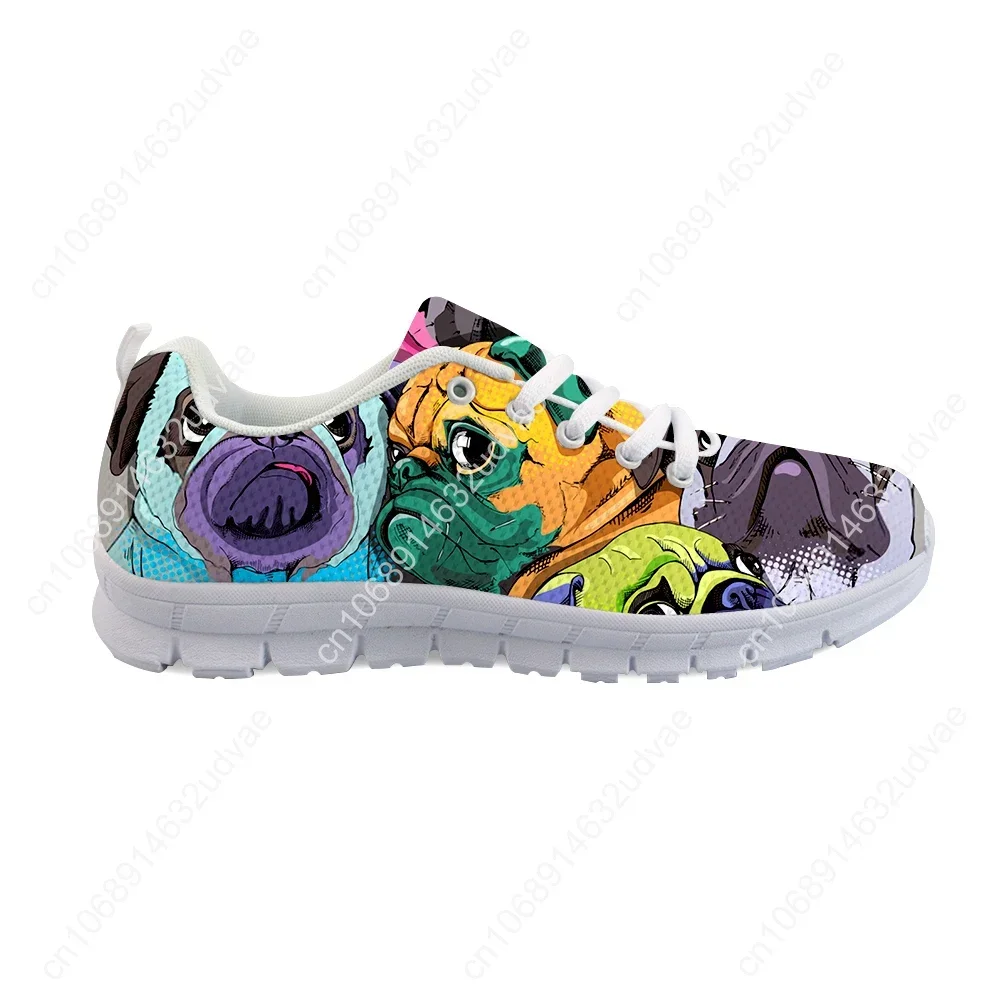 Classic Women's Low Top Walking Shoes Lace Up Casual Sneakers Women Breathable Fashion Pug Print Shoes
