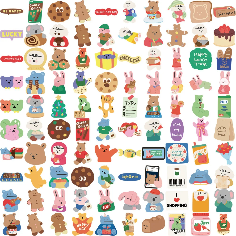 100Pcs 한국어 Dailylike 베어 스티커 어린이를위한 비닐 방수 스티커 Loptop 물병 용 장난감 데칼 DIY 전화 케이스
