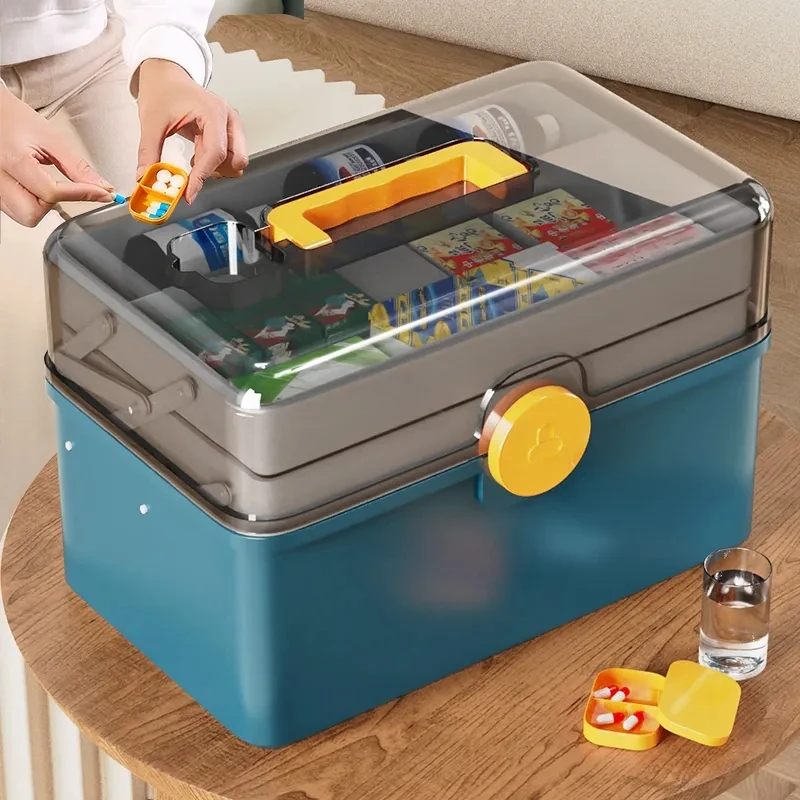 

First aid kit portable large-capacity medicine box with handle multi-functional household convenient medicine storage box