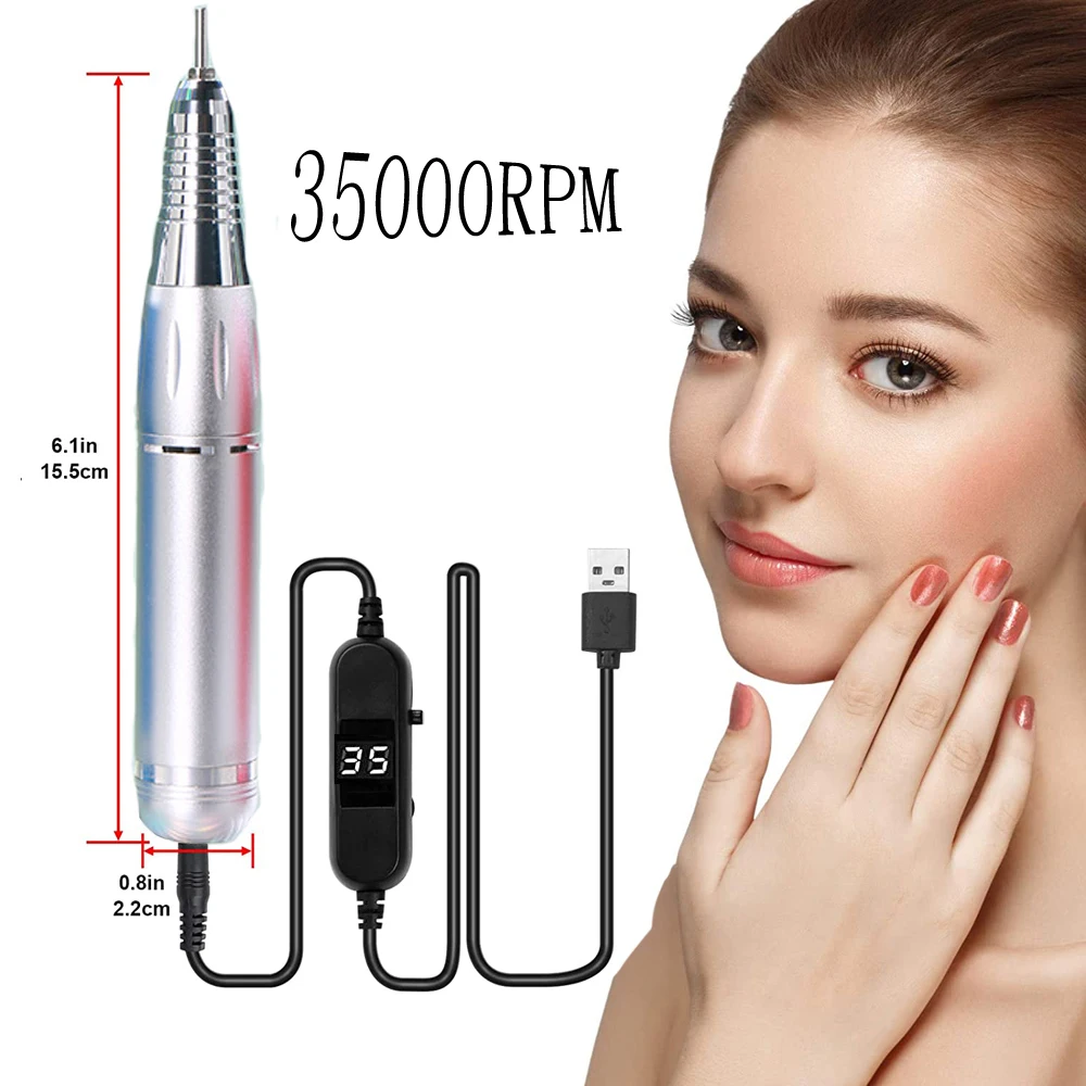 전문 전기 네일 드릴 기계, DIY 네일 살롱 글레이징 밀링 페디큐어 기계, USB 매니큐어 드릴 장비, 35000RPM