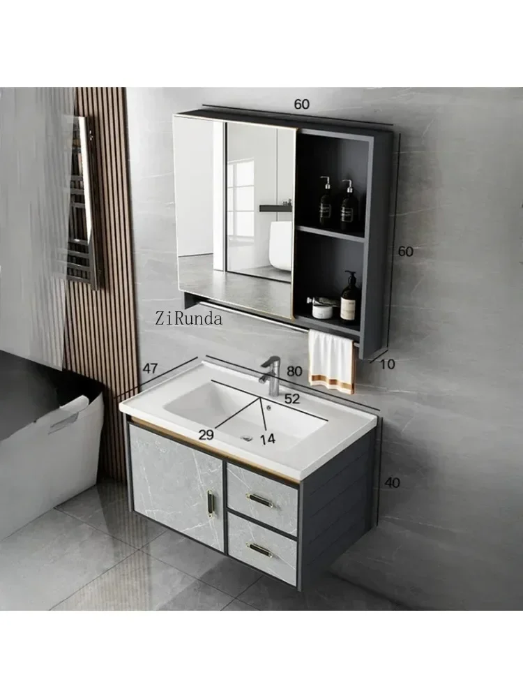 Simple Bathroom Cabinets Wall-mounted Vanity with Sink Storage Mirror Cabinets Aluminium Home Furniture Muebles Ba&ntilde;o FYBC
