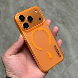 Luxury Magnetic Translucent Frosted Matte Hard Case - Ultra Slim Cover - iPhone 15 Plus (Orange)