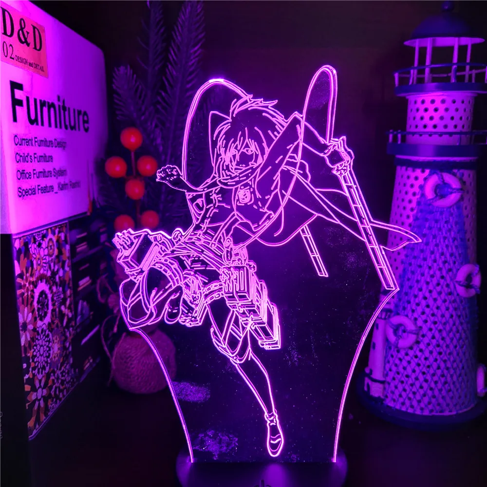 unicorn night light Attack On Titan 3D Anime Lamp Mikasa Levi Eren Armin LED Nightlights Colors Changing Shingeki no Kyojin Lampara night table lamps