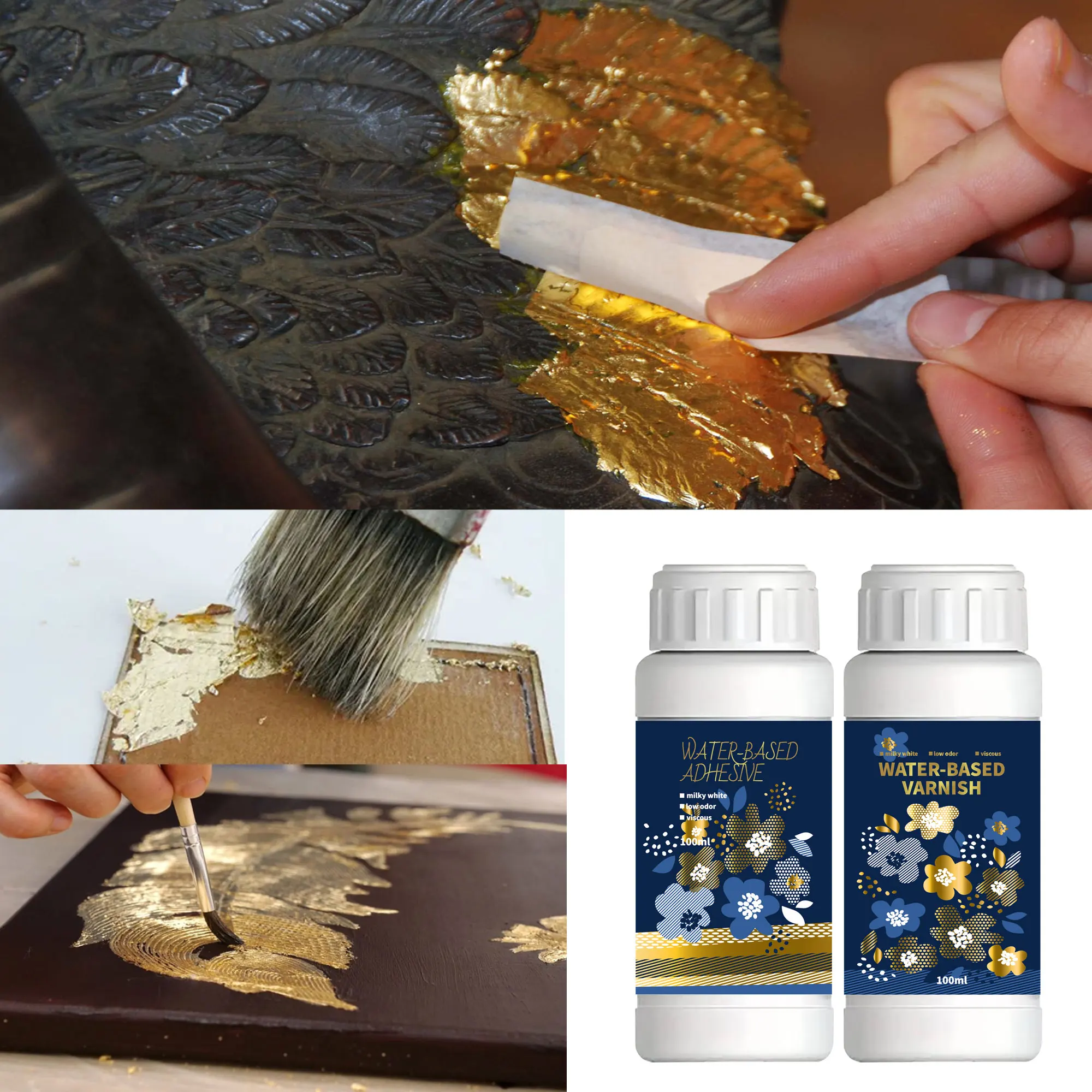 Golden Leaf Gilding Adhesive Kit 100ml/200ml Water-Based Epoxy Resin Glue For Metal Foil Crafts & Jewelry Making on Wood Gla