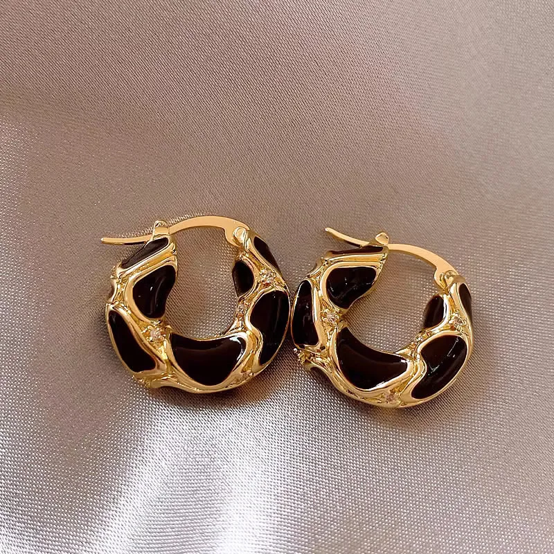 France Light Luxury Enamel Thick Rhinestone Hoop Earrings for Women ...