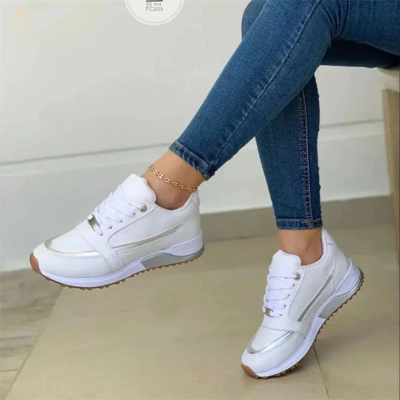 Hot Selling Fall Women Mesh Sneakers Breathable Lace Up Wedge Ladies Sports Shoes Mixed Colors Chunky Wedges Female Casual Shoes