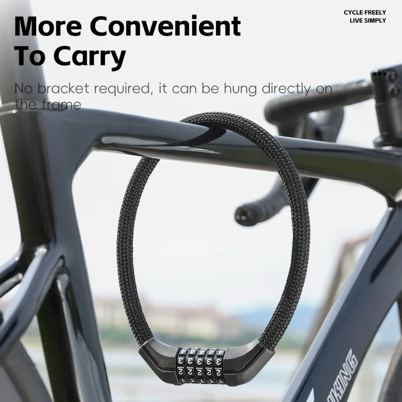 WEST BIKING Anti-theft Bike Lock 5-Digit Password Steel Cable Lock Multicolor Portable Padlock 60cm MTB Road Bike Accessories