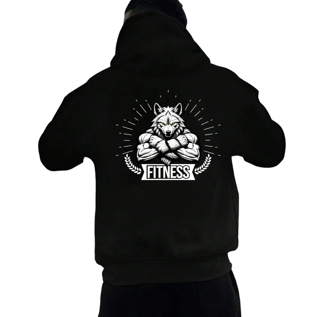 Fitness Hoodie Mens Gym Training Sweatshirt Print Werewolf Bodybuilder Hooded Pullover Top