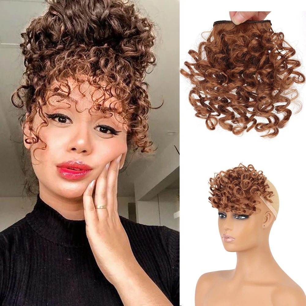 Synthetic bangs for Women Afro Puff Kinky Curly Clip In Hairpieces Natural Style Heat Resistant Fiber Hair Extension