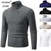 New Men's High Neck Sweater Solid Color Pullover Knitted Warm Casual Turtleneck Sweatwear Woolen Mens Winter Outdoor Tops 1