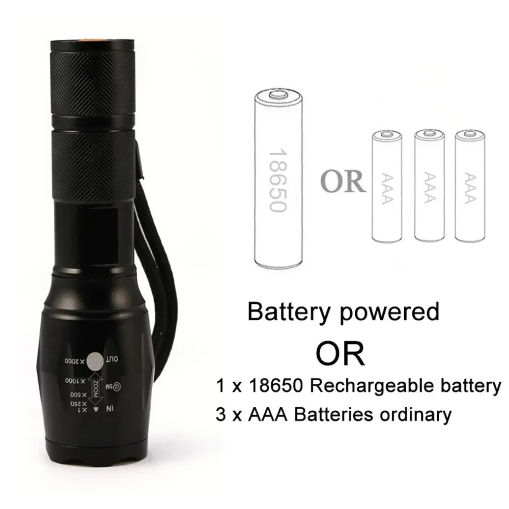 S2dadad2945b341e88e4aab4dfddfabc2n High Power T6 LED Flashlights Camping Torch 5 Light Modes Zoom Light Aluminum Alloys Waterproof Material External 18650 Battery Mallzona
