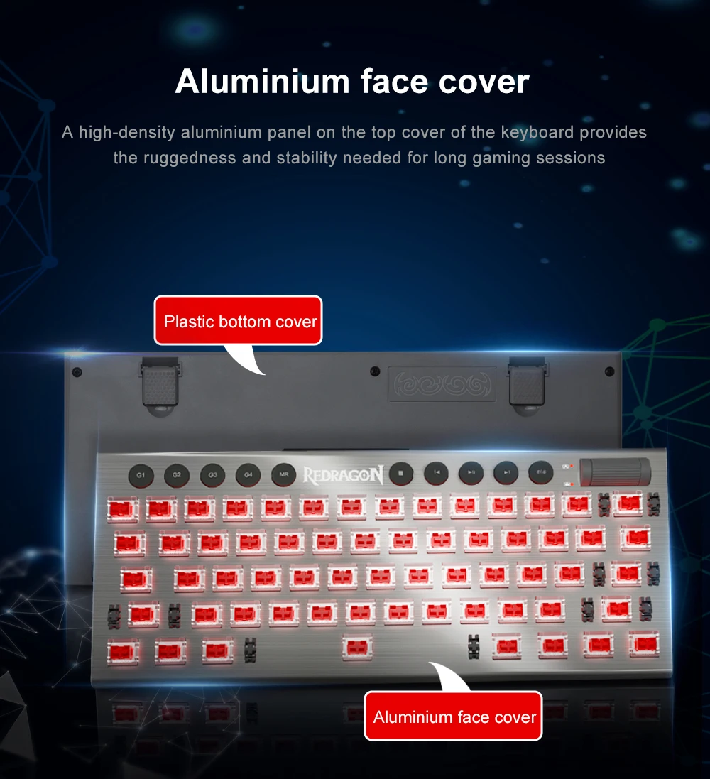 Redragon soraka k647 rgb usb mini slim ultra-thin designed wired mechanical gaming keyboard red switch 61 keys for compute pc