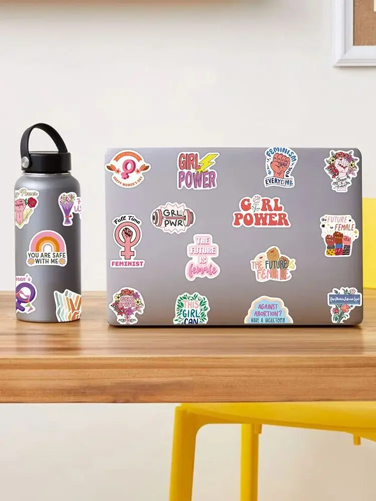 50/100 stücke Cartoon Frauen Rechts Mädchen Power Aufkleber Vinyl Laptop Aufkleber Gepäck Gitarre Telefon Tagebuch Wasserdichte Graffiti – Detail 1