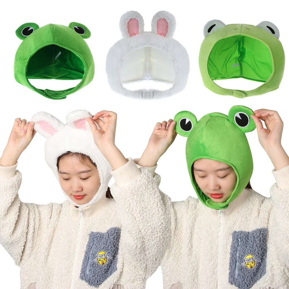 Novelty Funny Big Frog Eyes Bunny Ears Cute Cartoon Plush Hat Toy Green Full Headgear Cap Cosplay Costume Party Dress Up Hat 3