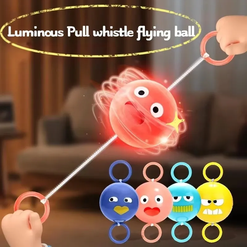 2pcs Luminous Whistle Ball Children's Rotating Flash Flywheel Puzzle Pulling Rope Childhood Creative Stress Relief work out Toy