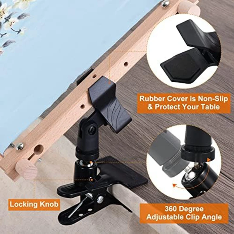 Embroidery Hoop Clip, 360&deg; Swivel Adjustable Table Clip, Crossstitch Clip Opening Up To 4.03 Cm, For Needle Sewing