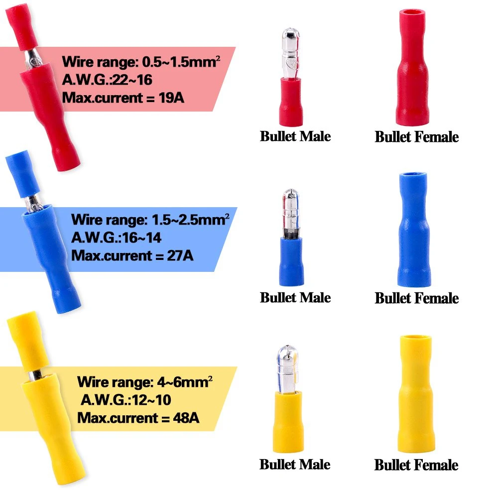 

100/50pcs Female Male Insulated Electric Connector Crimp Bullet Terminal for Audio Wiring terminals MPD FRD Connectors 22-10AWG