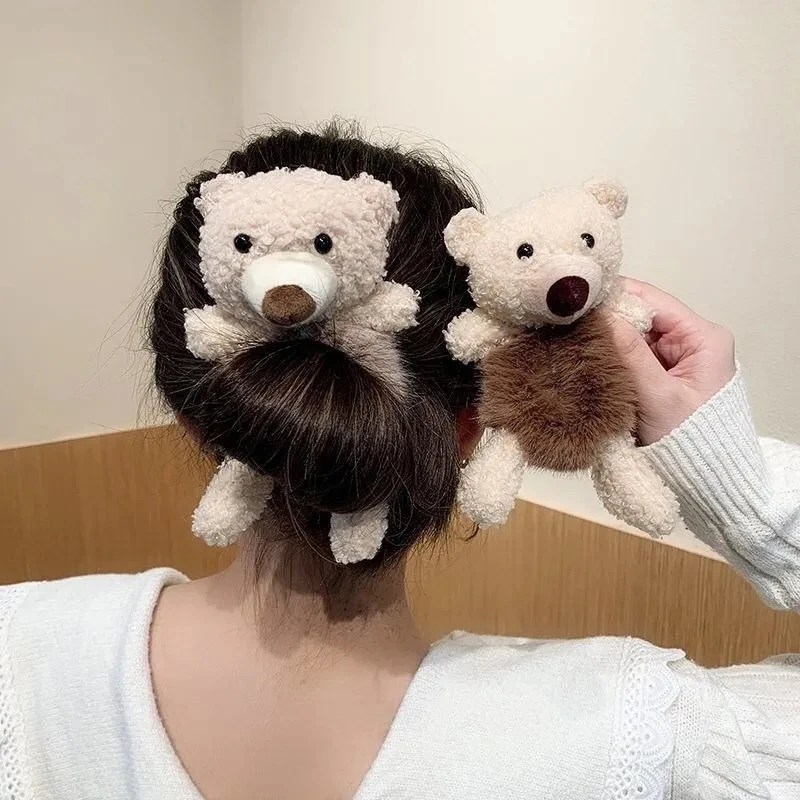 

Girls Lovely Scrunchies Cute Bear Plush Hair Ring Imitation Rabbit Fur Hair Rope Soft Warm Rubber Band Pretty Hair Accessories