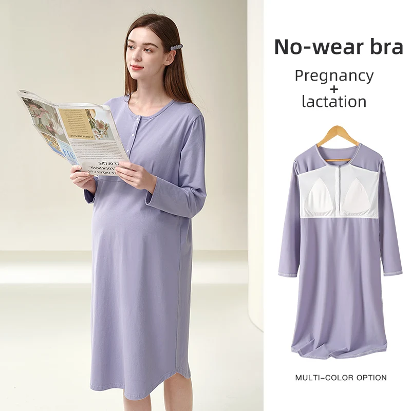 YATEMAO Pregnant Women's Nightwear ,With Chest Pad ,Postpartum Nursing Pajamas ,Delivery Room Dress