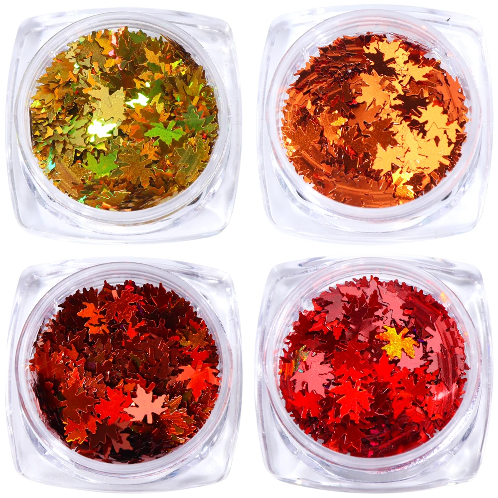 Nail Decoration Maple Leaves Nail Art Sequins Holographic Glitter Flakes Paillette Chameleon Stickers Autumn Design