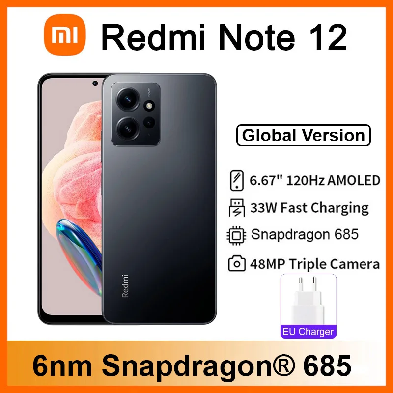 Xiaomi Redmi Note 12 4G Onyx Gray / 4+128GB / 6.67 AMOLED 120Hz Full HD+