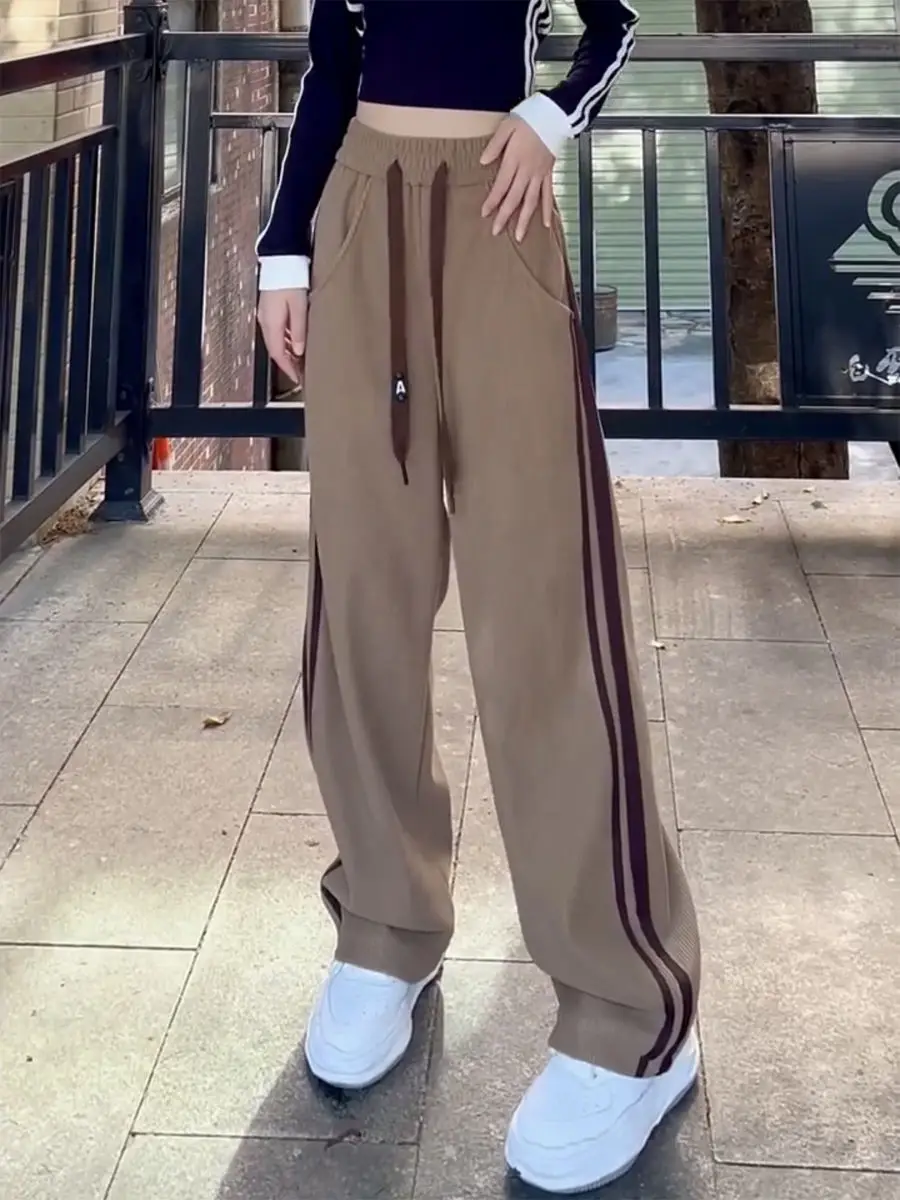 2023 Summer New Large Size Loose Slim Look High Waist Casual Sports Pants Chubby Sister Sag High Wide Leg Pants