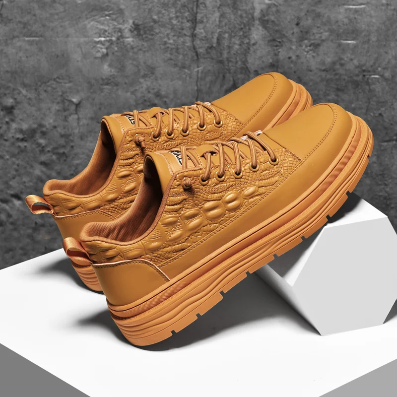 

2023 Autumn New Men Sneakers Fashion Crocodile Pattern Casual Shoes Trend British Style Board Shoes Comfortable Walking Sneakers