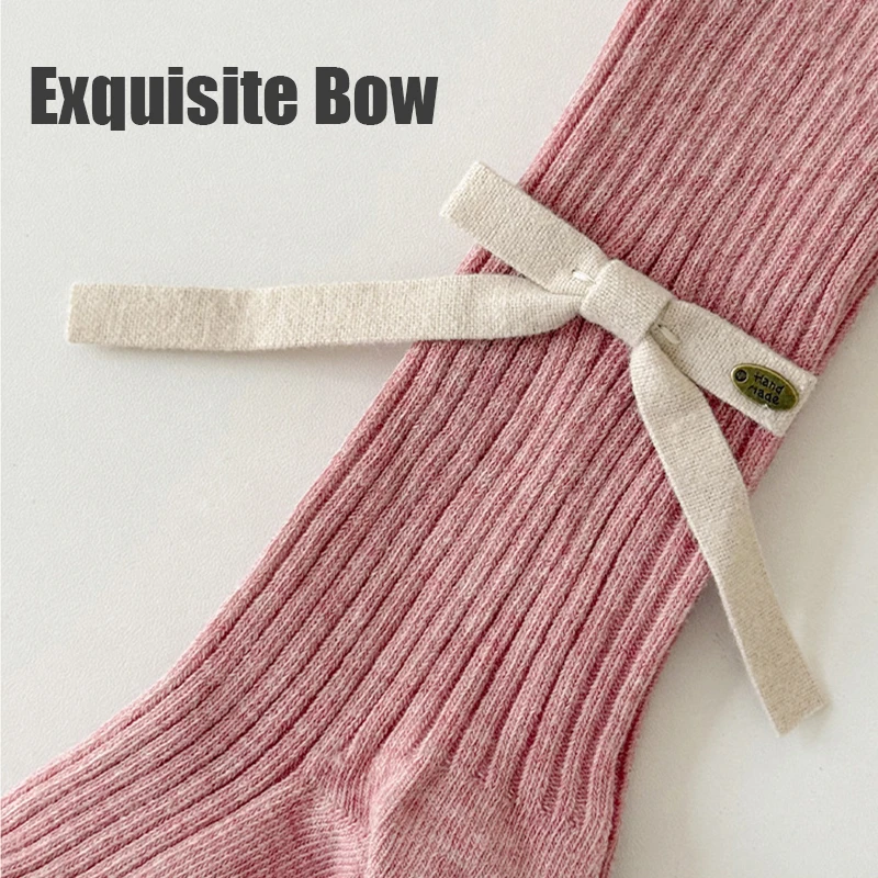 الفتيات جوارب طويلة بلون لينة الدافئة الفتيات الجوارب القوس عقدة محبوك الأطفال جوارب طويلة تخزين للفتيات