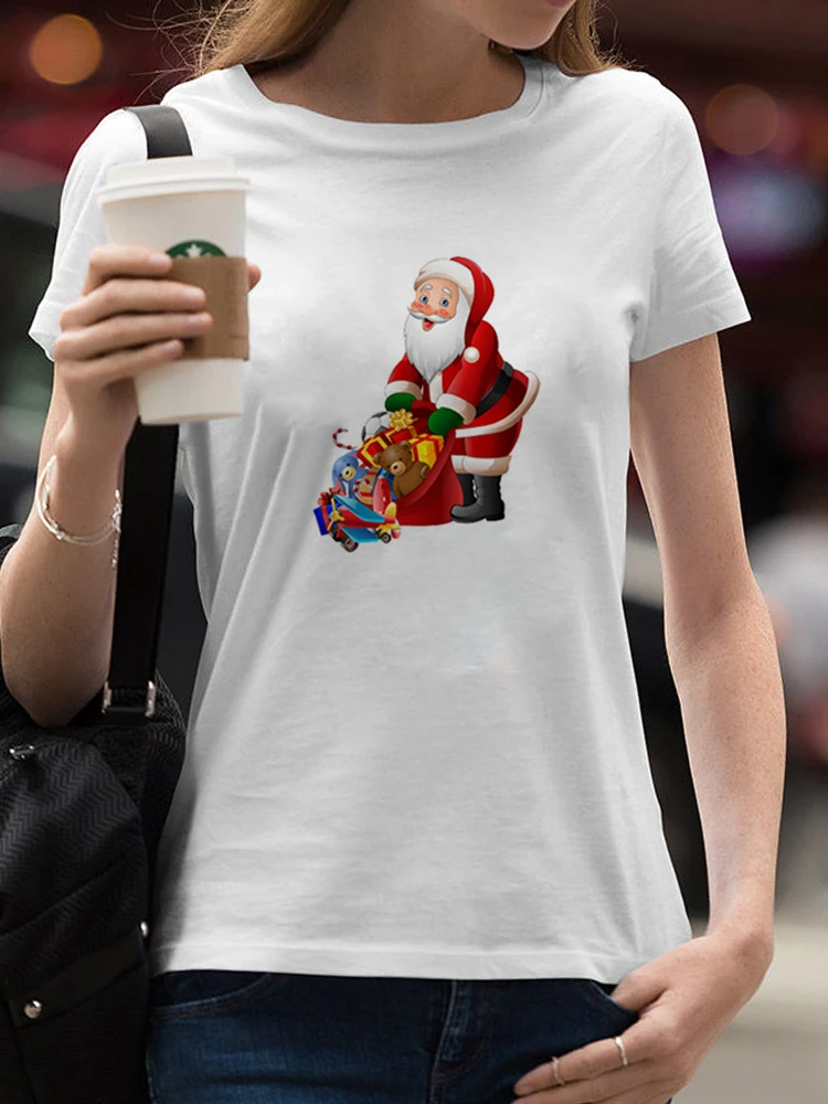 

Трендовая одежда Санта-Клауса, женская футболка с надписью "Merry Christmas", топы с принтом, женские футболки, топ, футболка, женская футболка с графическим рисунком на новый год