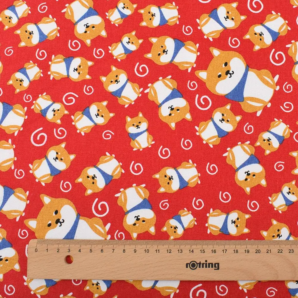 Chainho,Cotton Canvas Fabric,DIY Sewing Quilting Material,Cloth For Cushion,Curtain,Sofa Cover,Bag,Cute Cartoon Dog & Cat,15CF30