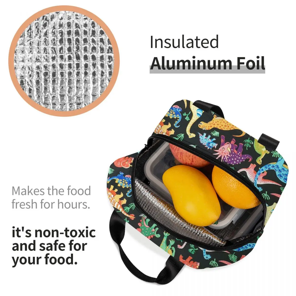 Colorful Dinosaur Insulated Lunch Bag Leakproof Thermal Cooler  Animal Print Bento Box for Women Kids School Picnic Lunch Tote