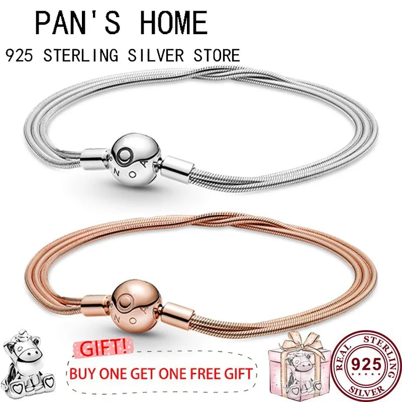 

Hot 925 Sterling Silver Exquisite Three Layer Multiple Snake Bone Women's Bracelet Suitable For Original Woman's Charm Jewelry