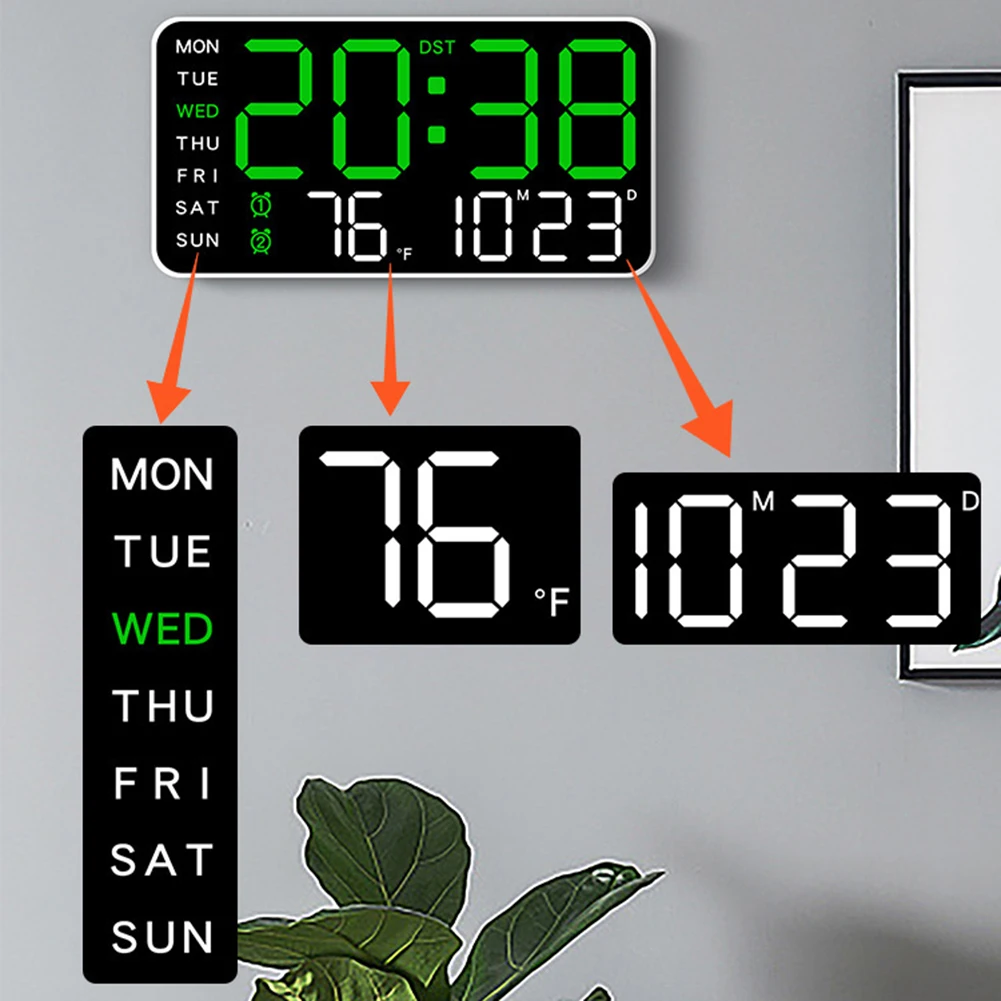 Digital Wall Clock Day And Week Display USB Powered AAA Battery Mode for Daily Use