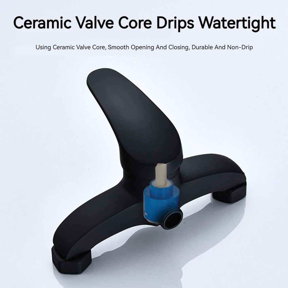 Stenoc Simplicity Black Finish Brass Shower Faucet Mixer Valve Wall Mounted Triple Bathtub Faucet Hot And Cold Water Mixer Tap 3