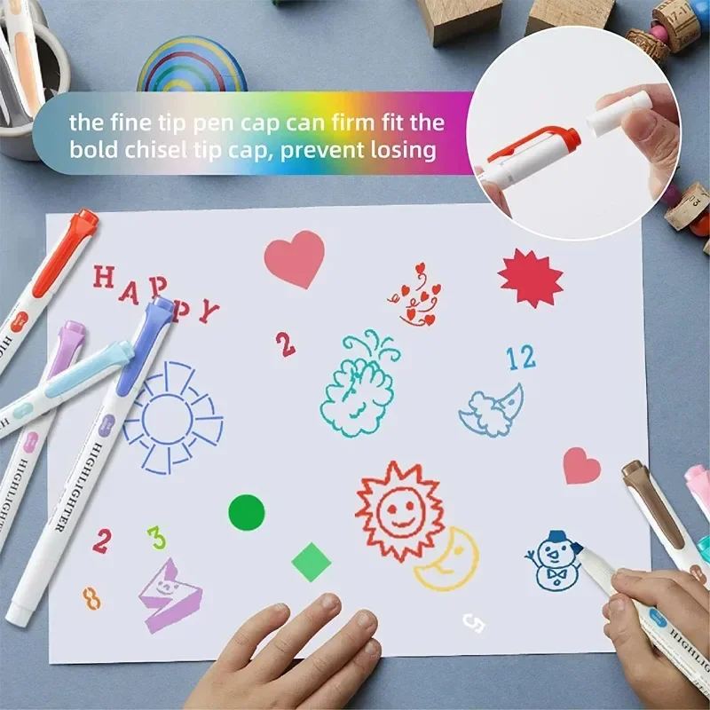 5/15/25 Pcs/Set Double Headed Highlighter Pens Graffiti Markers Art Colored Sketching Markers Kawaii Stationery