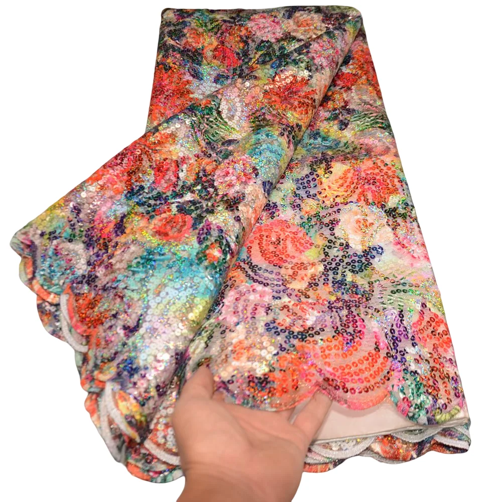 

Lovely Floral design sequin embroidery African lace Nigeria fabric French mesh fabric for evening dress party dress