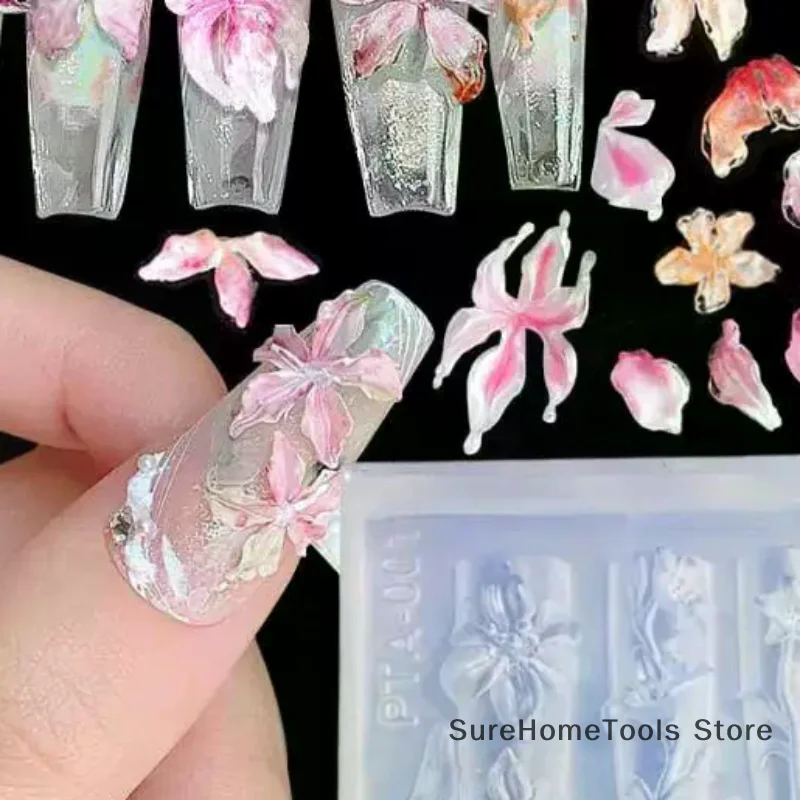 2/3Pcs 3D Hawaii Hibiscus Flowers Nail Art Mold Floral Petal Ballet Bows Design Resin Mold Nail Carving Template DIY Accessories
