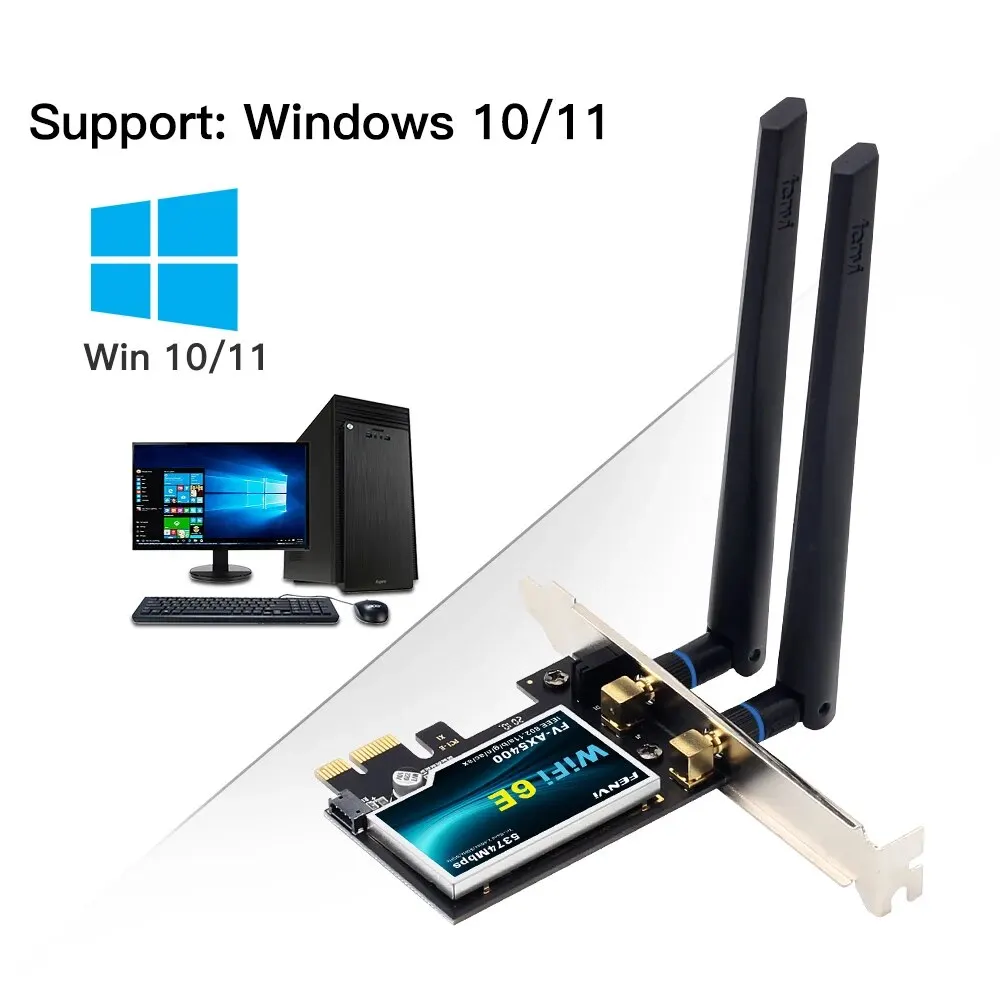 FENVI Wi-Fi 6E AX210 Wireless Card 5374Mbps Tri Band 2.4G/5G/6GHz BT 5.3 PCI Express Network Cards WiFi Adapter For PC Win10/11