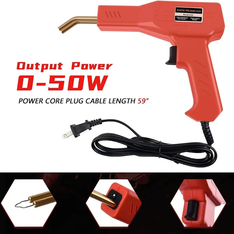 Red Plastic Welder 50W Hot Nail Gun With 200/400/800 Nails Car Bumper Repair Kit Cracking Tool Garage Nailer PVC Machine Welding