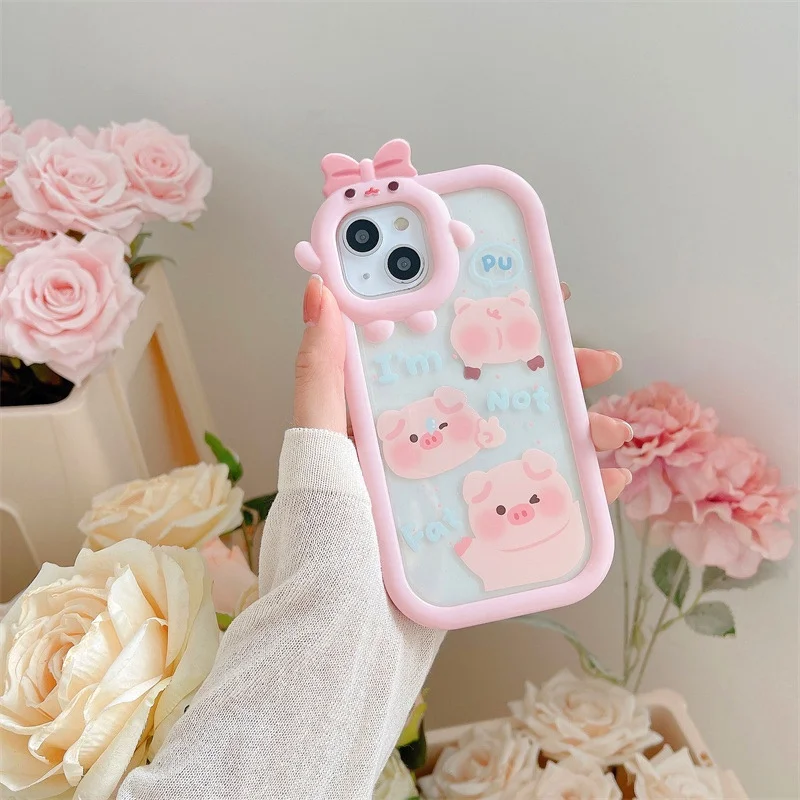 Case For IPhone 14 11 13 12 Pro Max Cute Pig Bear Cases Iphone X XR XS Max 7 8 6 6S Plus 14 SE 2020 2022 Transparent Cover Funda