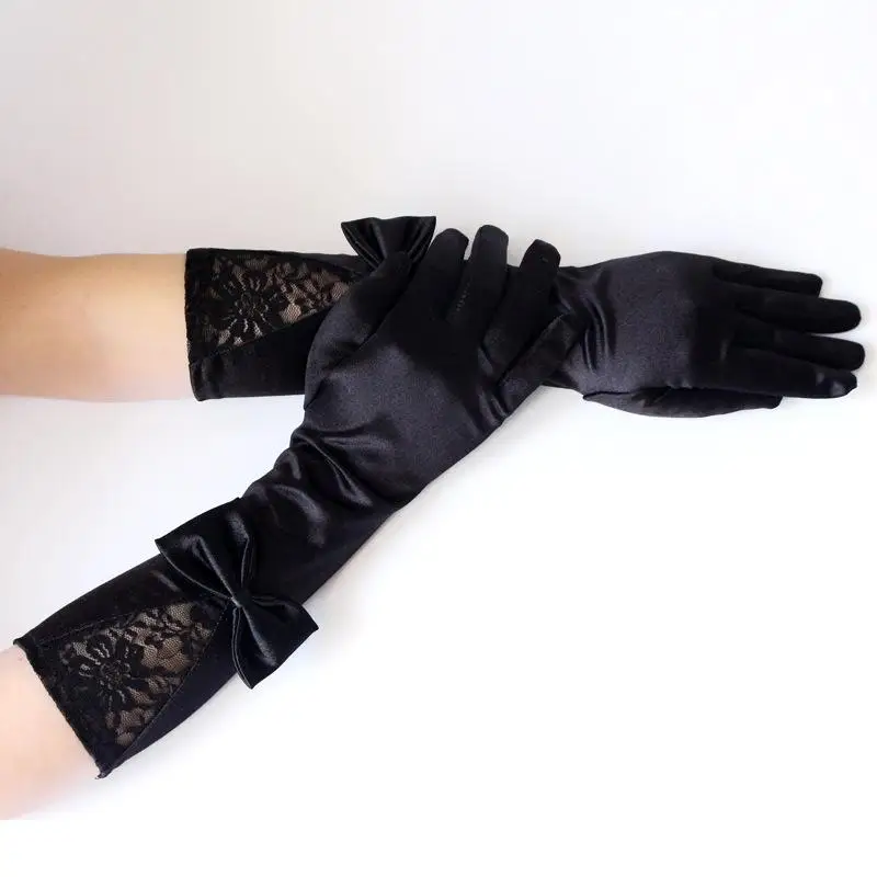 

Ladies Gloves Bow Lace Satin Gloves Dance Performance Ceremonial Gloves Nightclub Satin Gloves Wedding Bridal Gloves C015