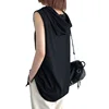 Women's Clothing Casual Loose Sleeveless Hoodies Summer New Solid Color Fashion Basics Pockets Patchwork Sweatshirts for Female 2