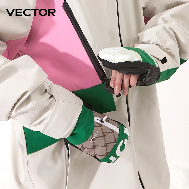 Vector Women Men Outdoor Double Board Snowboard Kevlar Waterproof Wear-resistant Semi Detachable Gloves 3M Cotton 4