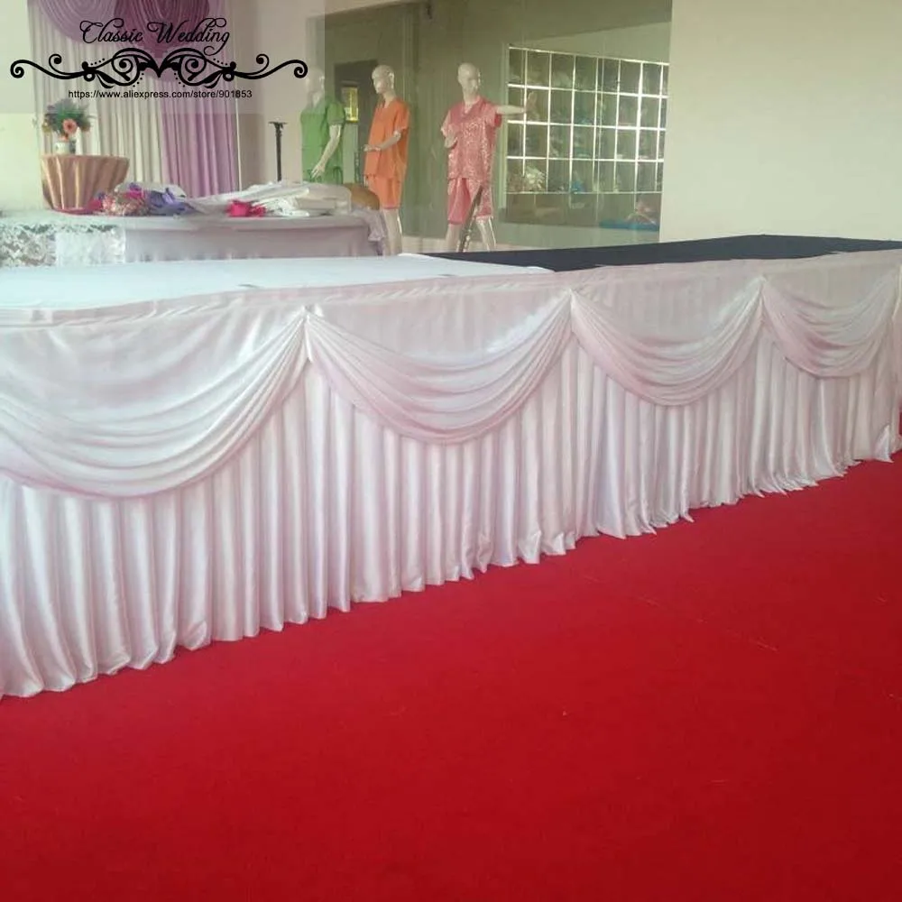 

10ft/20FT Length Table Cloth Skirt With Colorful Swag Drape Ice Silk Fabric Table Skirting Wedding Party Event Decoration