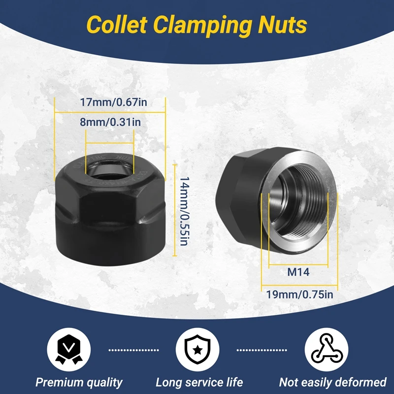 4Pcs ER11-A Type M14 Thread Collet Clamping Hex Nuts, For CNC Milling Chuck Holder Lathe