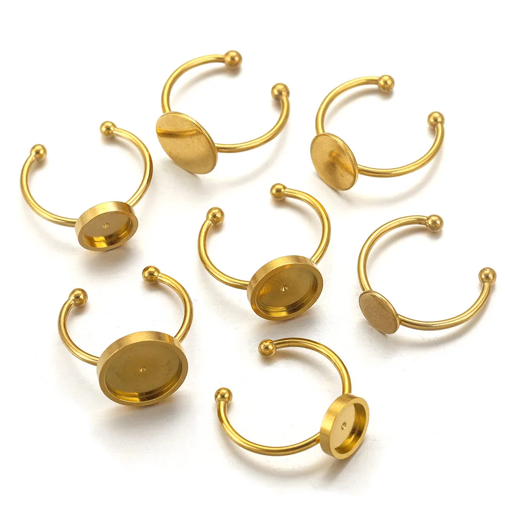 

10pcs Stainless Steel Gold Plated Cabochon Adjustable Rings Setting Blank Base Bezel DIY Woman Jewelry Making Supplies Wholesale