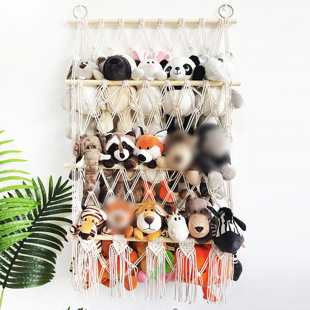 

Stuffed Animal Toy Storage Hammock Hand-Woven Cotton Rope Hanging Organizer For Nursery Play Room Bedroom Kids Room