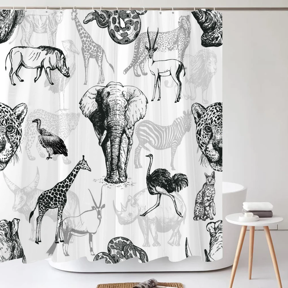 

Modern Nordic Minimalist Wild Animal Print Shower Curtain Waterproof Fabric Bath Curtain Bathroom Accessorie Decor with Hooks
