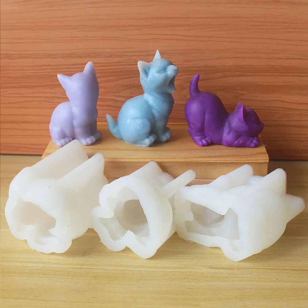 Nette Giern Und Dehnen Kleine Katze Aromatherapie Kerze Silikon Form Kätzchen Gips Harz Dekoration Ornament Werkzeug Hause Waren – Detail 9