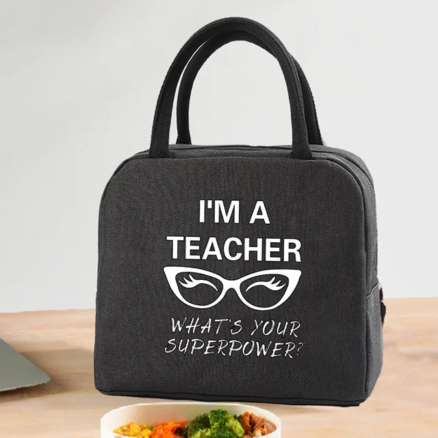 Insulated Lunch Bag  Zipper Cooler Tote Thermal Bag Lunch Box  Canvas Food Picnic Lunch Bags for Work Handbag Teacher Pattern 4Teacher015